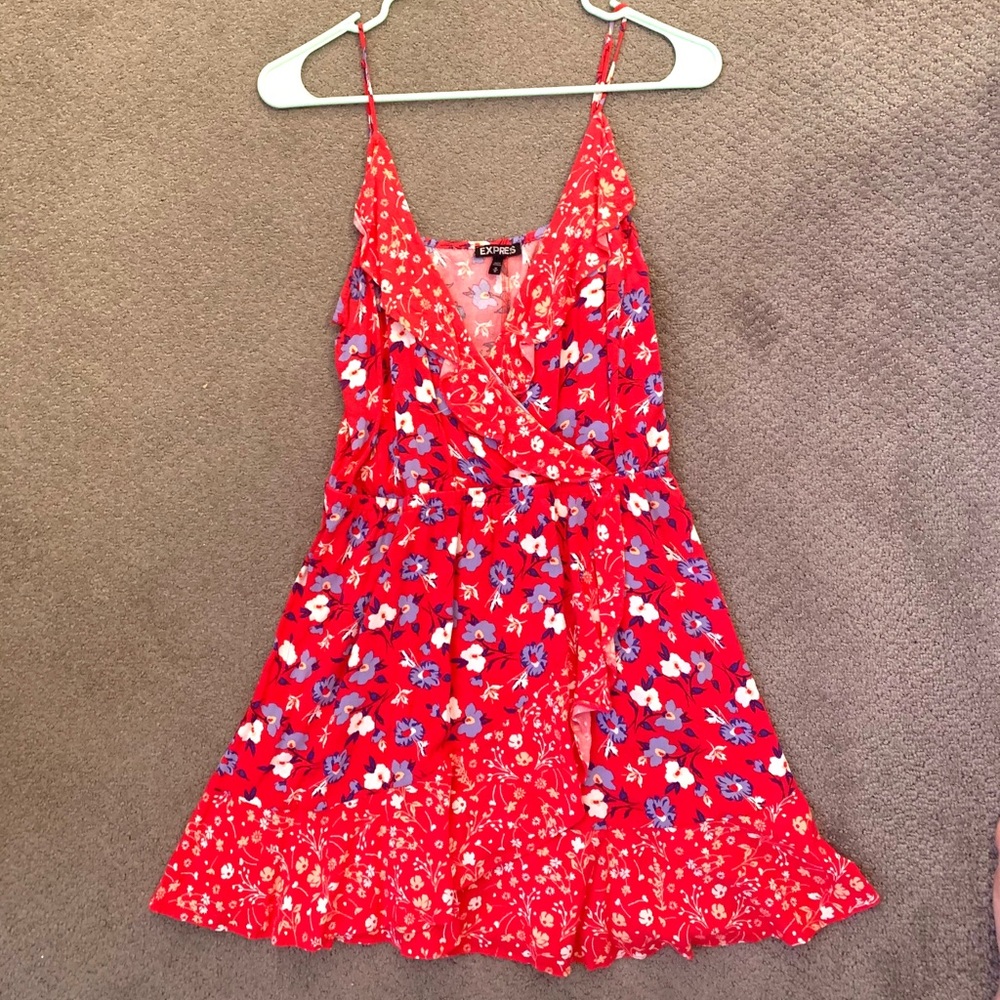 Express Surplice Ruffle Floral Dress